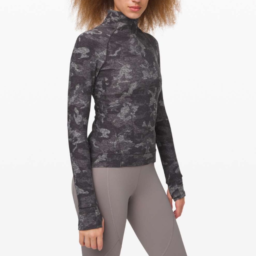 Lululemon Outrun the Elements 1/2 Zip Incognito Camo HTR Black Size 4